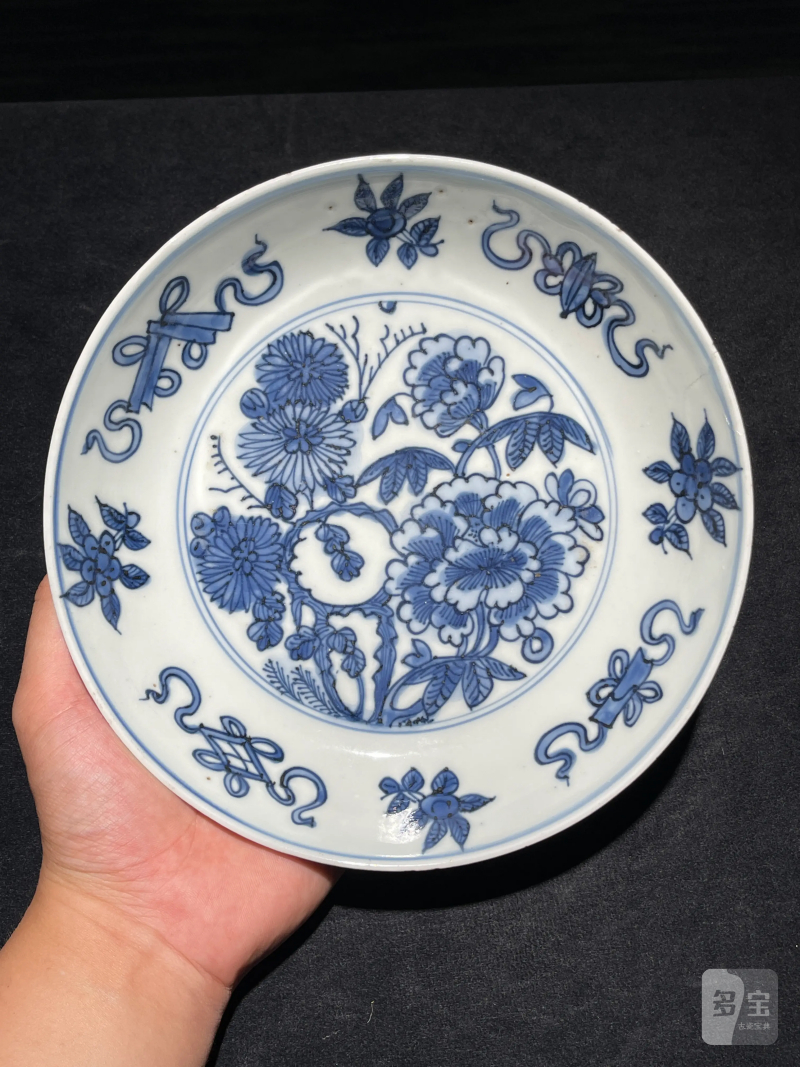 明晚期 青花花卉纹盘一对 - 图2